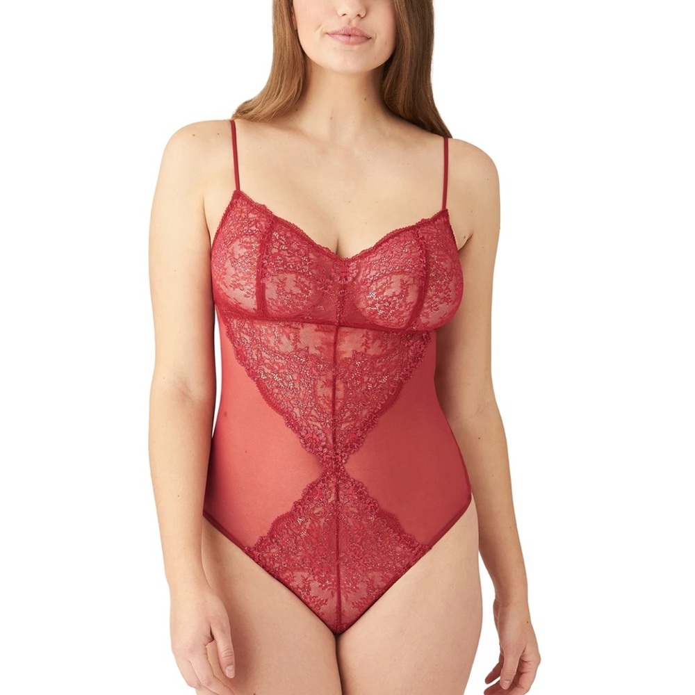 Wacoal Red Lace Chemise with Sheer Panels